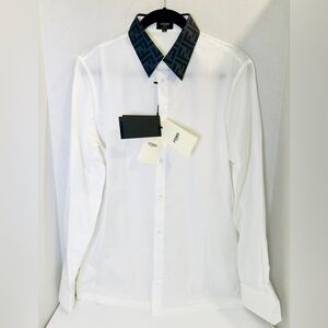 Fendi Dress Shirt FF Collar Logo Long Sleeve Shirt Size 40 Us M Retail$890